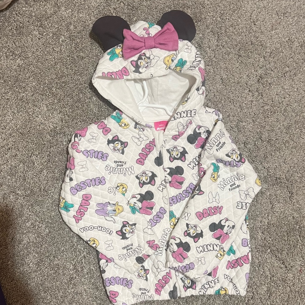 Disney Minnie Mouse Kids Hoodie - White with Pink, Black, and Yellow Accents